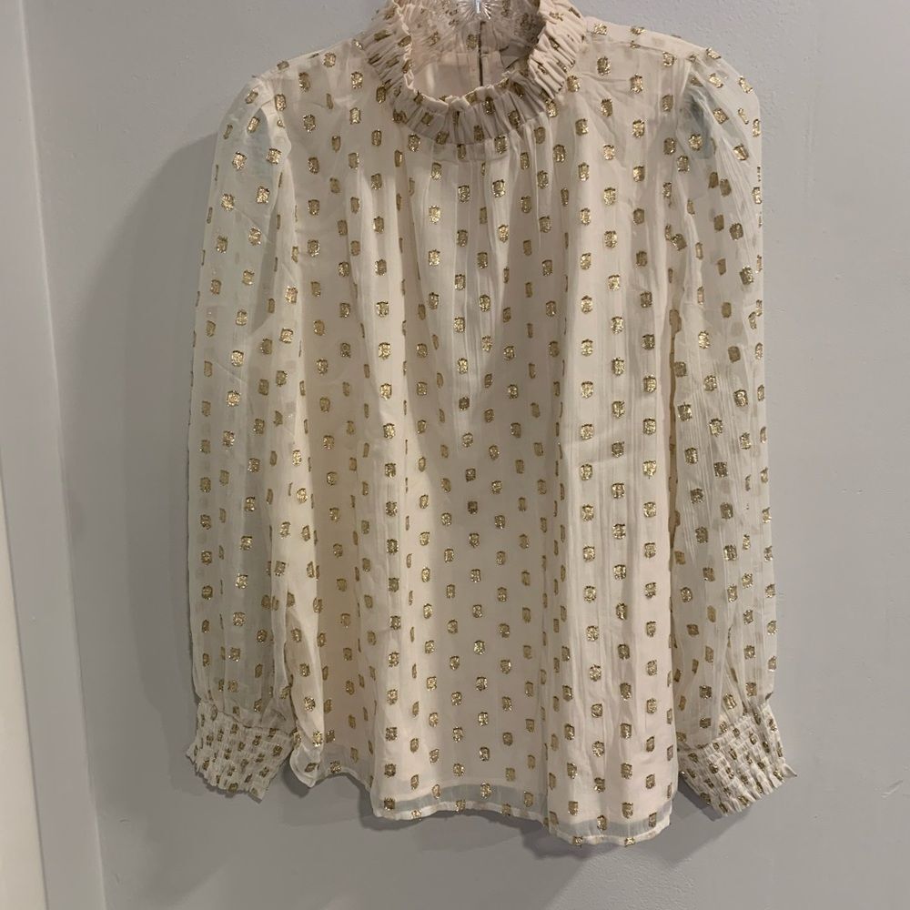 LOFT Cream Ruffled Bib Collar Blouse